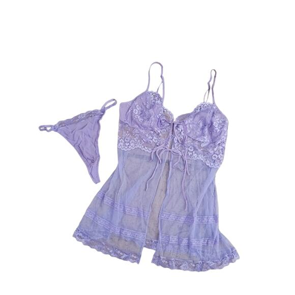Victoria’s Secret Lingerie Lace Babydoll Sz M LAVENDER LT Purple Barbiecore VNT - Picture 4 of 16